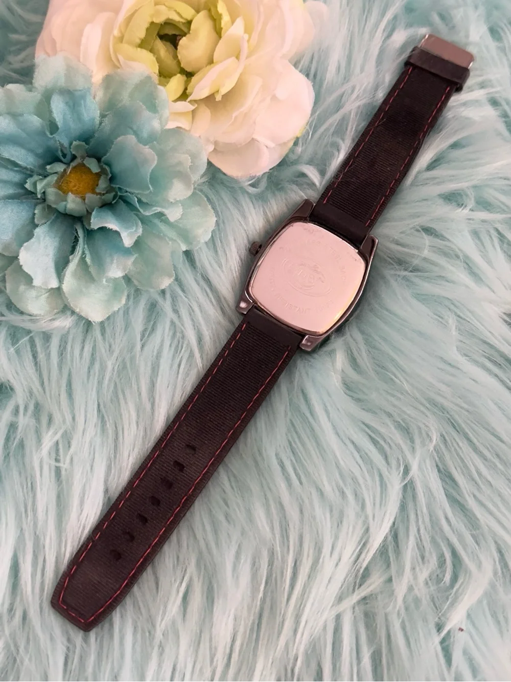 Dooney & Bourke Black Strap Watch with Multicolor Crystal Accents